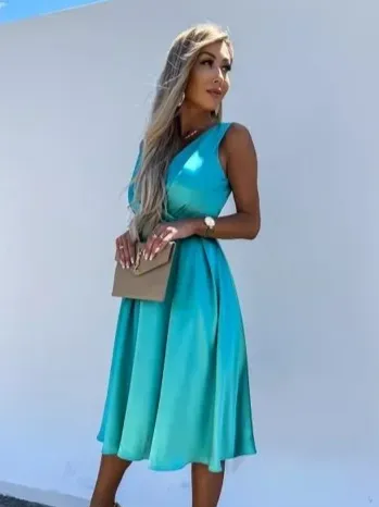 ModaFesta - casual-sleevless-party-dress-green 